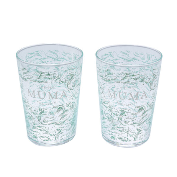 glass tumblers with original MUMA design